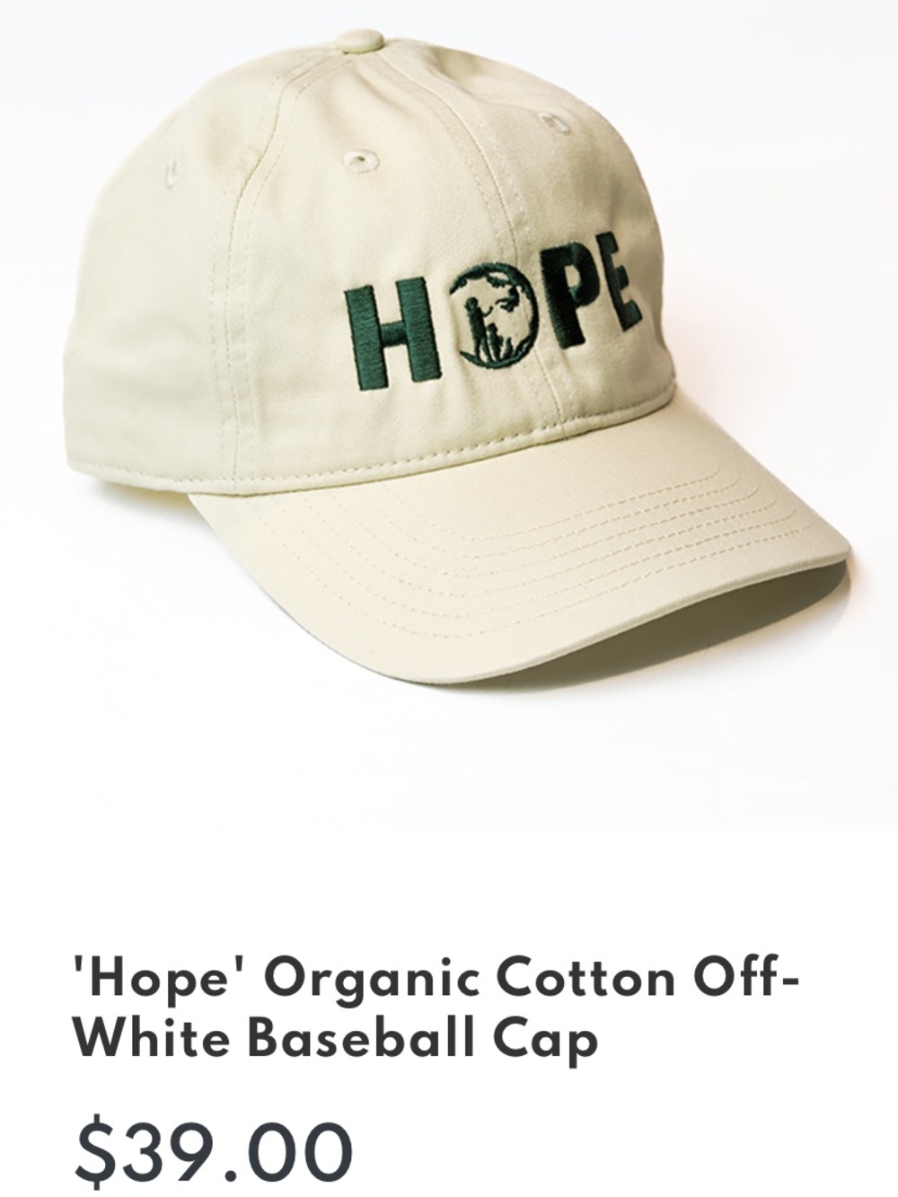 Jane Goodall Institute ‘Hope’ Organic Cotton Baseball Cap